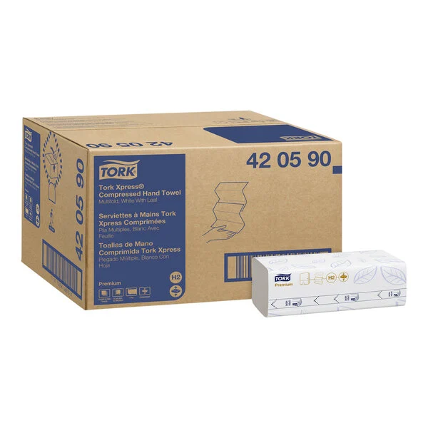 Tork premium Xpress White Compressed Multi-Fold Paper Towel with leaf print H2 - 2400/Case 