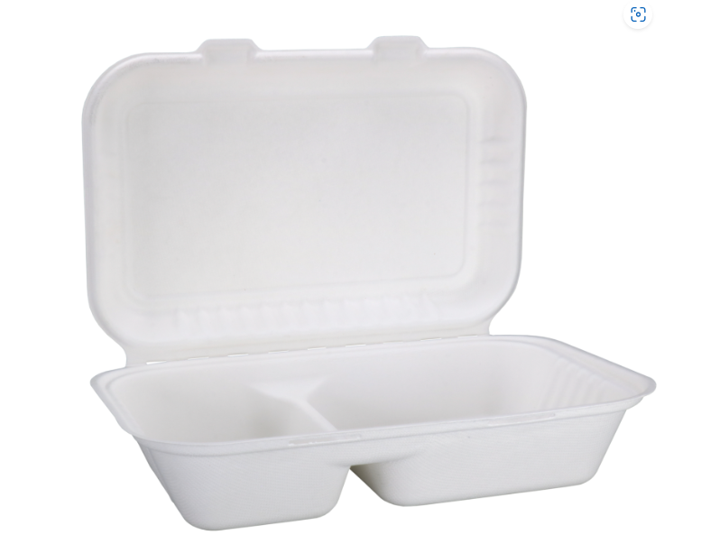 Maaltijdbox suikerriet 2-vaks 25x16x6cm wit - 400 pcs (Bx=8x50st)