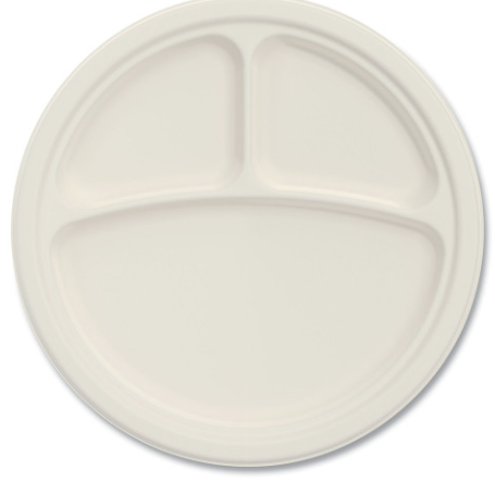 Sun Purple 9" bagasse 3 compart round Fiber plate - Pck of 500 pcs (Bx=4x125st) 