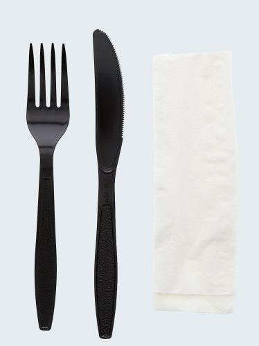 PP BLACK Knife/Fork/Napkin HEAVY 500pcs 