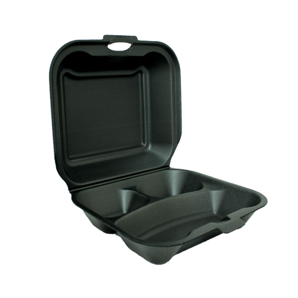 Plastifar 8x8" 3-Compt "B" Black Foam Tray (Bx=2x100st) 