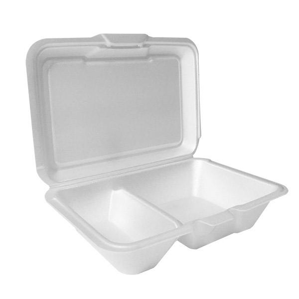 Plastifar 9.5"x6.5" Hinged Foam Cont. 200st  Foam Trays- 2 Compartment (2/100) 