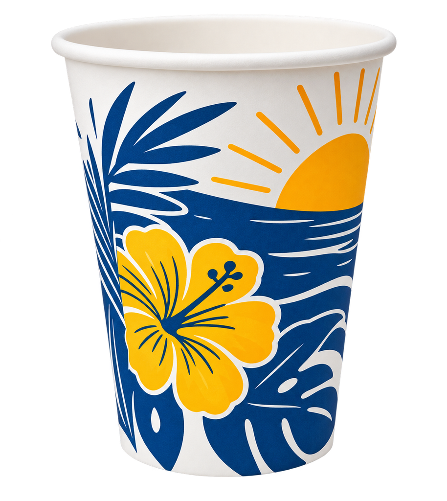 Bay West 8B - Paper Hot Cup 8oz Tropical Print with handle - pack of 50 (case=20x50)