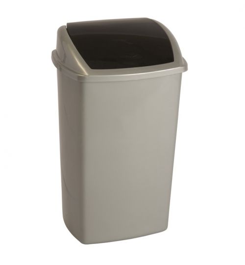 Trash can 50 liters with swing lid, silver black VB200918