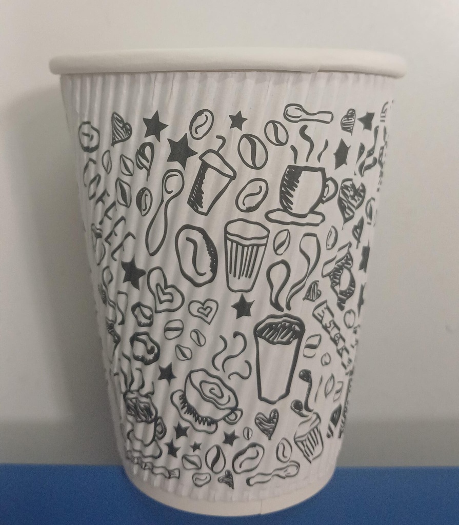 12oz WHITE RIPPLE Wall Hot Cup "MIKO"- 500 pcs (Bx=20x50st) (MIKO DESIGN)