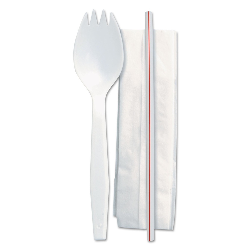 Spork straw & napkin kit,Prime source white pp medium  