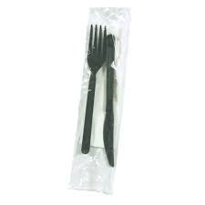 3IN1 Fork/Knife & Napkin BLACK MEDIUM..1case = 5x100 pcs