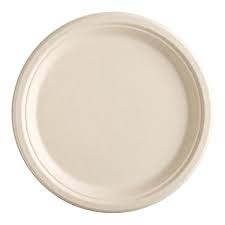 10" Compostable 1-Compartment Fiber-Blend Bagasse Plate, Natural