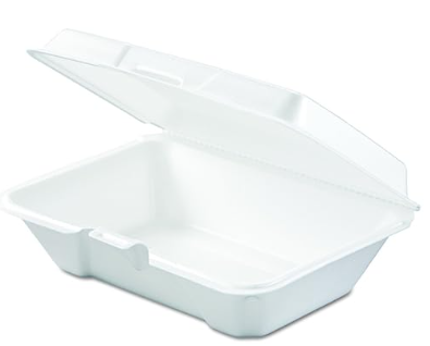 Foam Hinged lid containers white Pactiv 9.1875x6.5x2.75