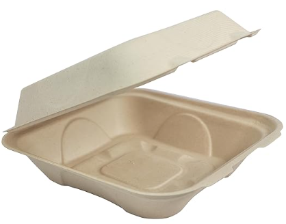 9x9 Bagasse Hinged Container 1 comp.