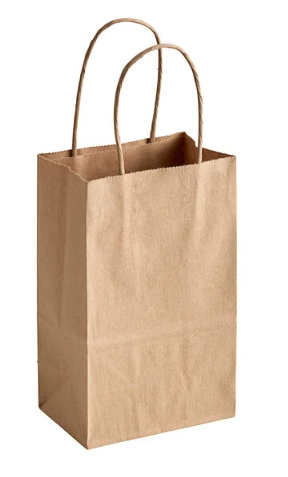 Gem Natural Kraft Paper Shopping Bag with Handles 5.25" x 3.25" x 8.4" Box of 250 pcs