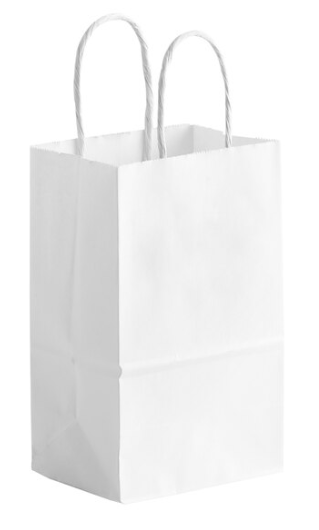 Gem WHITE Kraft Paper Shopping Bag with Handles 5.25" x 3.25" x 8.4"  