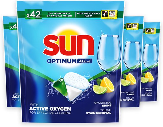Sun Dishwash Tabs All In Optimun Active Oxygen Lemon - 42st