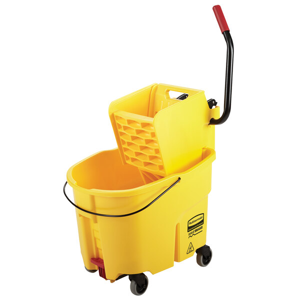 Rubbermaid WaveBrake® 35 Qt. Yellow Mop Bucket with Side Press Wringer and DRAIN