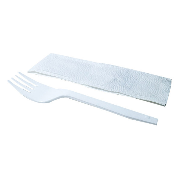 14024..PLATSICOMBO  C-1..FORK+NAPKIN WRAPPED White..1bx = 5package x 100pcs