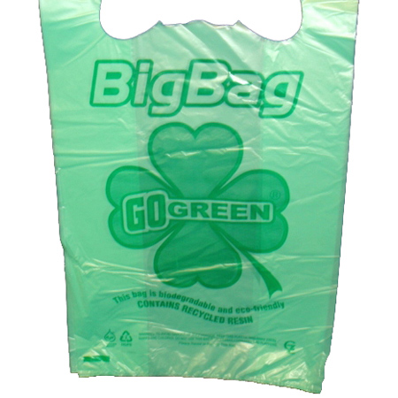 T-Shirt bags Go-Green Big Bag - 12 x 7 x 22  Biodegradable  700 per case Cornstarch 100% 