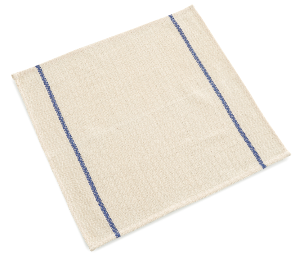 Werkdoekje, 100% katoen, ongebleekt, met blauwe streep  65 gr/st  45*45 cm 