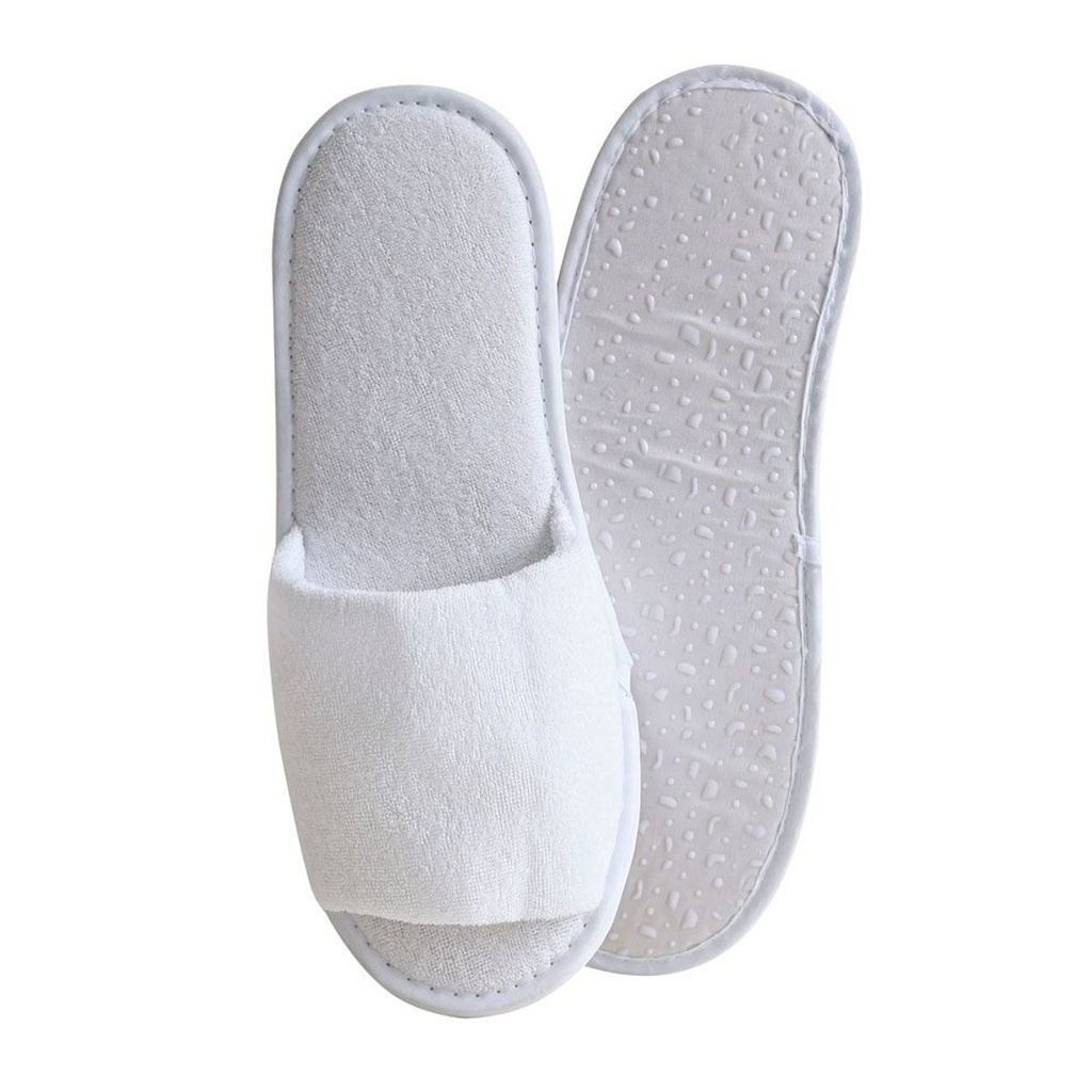 7508022..Open Toe Slipper White - Terry Cotton - Standard size 29cm - individually packed with paper band ..1bx/ 100pairs