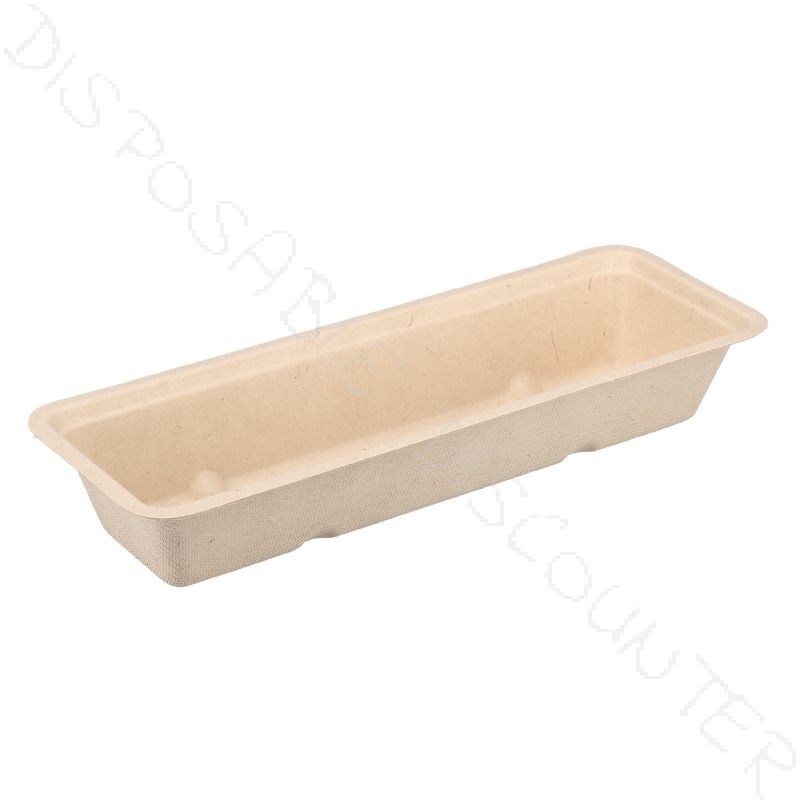A16 Frikandel Bakje..Bio Sugarcane Bagasse Snack Tray Long - 800 pcs (Bx=16x50st) 