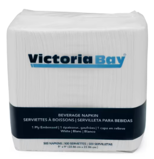 [VBBEVNAPK / B8500] Victoria Bay Beverage Napkin white, pack of 500 1/4 fold,9"x9" 1 ply (cs= 8 pack of 500) 