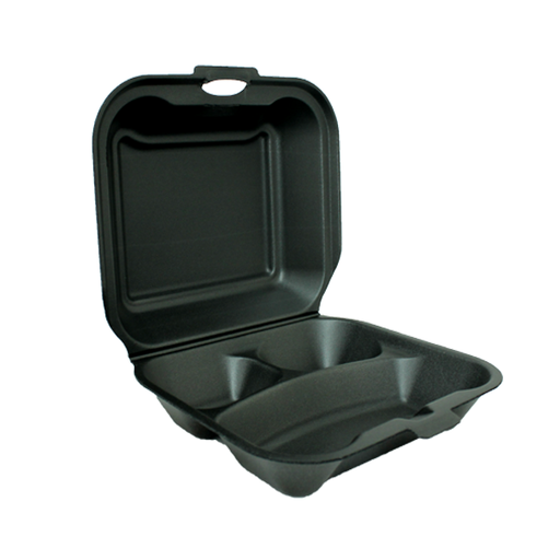 [F8 12531] Plastifar 8x8" 3-Compt "B" Black Foam Tray (Bx=2x100st) 