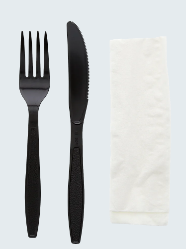 [JA-BFKS3N1] PP BLACK Knife/Fork/Napkin HEAVY 500pcs