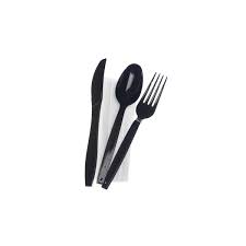 [FKSN-Black 500] BLACK  Fork/Knife/Spoon & Napkin BLACK - 500 pcs 