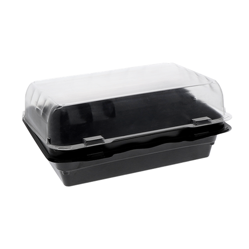 [YEH8-9622] Medium Snack Box 200 st  DEEP Black Base - Hinged Clear Lid PACTIV