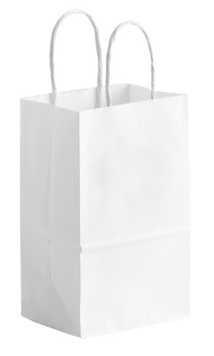 [GWSB] Gem WHITE Kraft Paper Shopping Bag with Handles 5.25" x 3.25" x 8.4"  