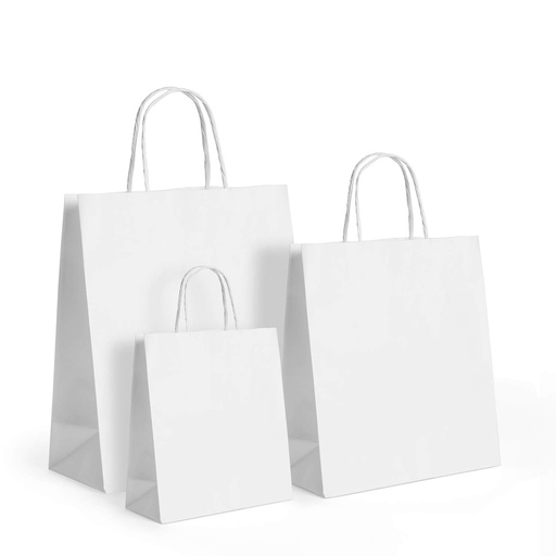 [PWSB- SP-538-W] Prime WHITE HNDL Shopping Bag 5"x3"x8" each.  (box=250st)