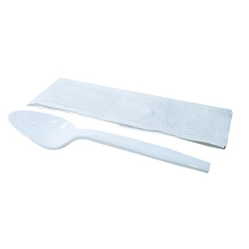 [Spoon Wrapped - C-4 / 14027] Plastifar PLATSICOMBO  C-4..SPOON+NAPKIN WRAPPED White - 500 pcs (Bx=5x100st)